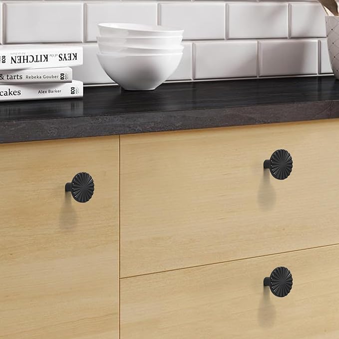 10 Pack Kitchen Cabinet Knobs Round Sunflower Dresser Knob Modern Drawer Hardware Cupboard Handles Furniture Knob for Bathroom Single Hole Knobs for Wardrobe Matte Black TYH-MB-K10