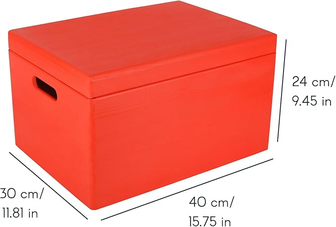 Large Red Wooden Box Storage with Hinged Lid | 15.8 x 11.8 x 9.44 inches (+-0.5) | with Handles | Gift Box Storage Document | Product NOT Intended for 15 Years OR Below