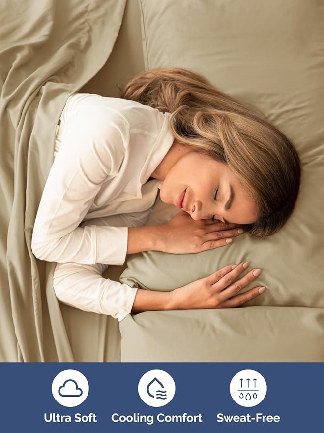 Extra Deep Split King Sheet Set - 7 Piece Breathable & Cooling Sheets - Hotel Luxury Bed Sheets Set - Easy & Secure Fit - Soft, Wrinkle Free & Comfy Sheets Set - Beige Sheet Set w/Extra Deep Pockets