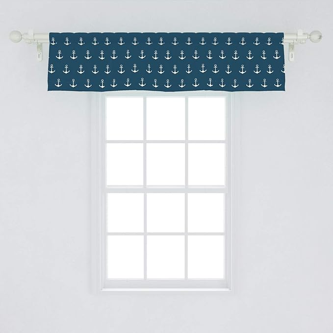 Ambesonne Anchor Window Valance, Nautical Pattern Classic Colors and Anchors Simplistic Design Sailor Ship Print, Curtain Valance for Kitchen Bedroom Decor with Rod Pocket, 54" X 12", Blue White