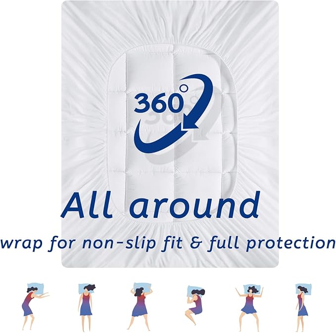 California King Mattress Topper for Back Pain, Cooling Extra Thick Mattress Pad Cover with 8-21 inch Deep Pocket, Plush Pillow Top Mattress Topper Overfilled with Down Alternative, Cal King, White