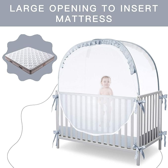 Crib Tent, Crib Net to Keep Baby in, Breathable Pop Up Crib Tent Canopy Keep Baby from Climbing Out (55.2" L x 27.6" W x 51.6" H)