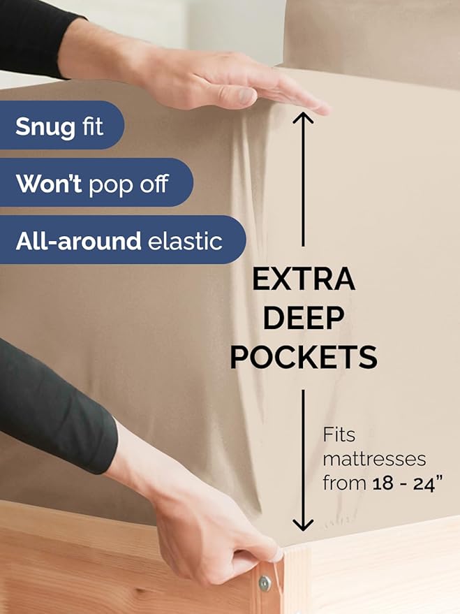 Extra Deep Queen Sheet Set - 6 Piece Breathable and Cooling Sheets - Hotel Luxury Bed Sheets Set - Easy & Secure Fit - Soft, Wrinkle Free and Comfy Sheets Set - Wheat Sheet Set with Extra Deep Pockets