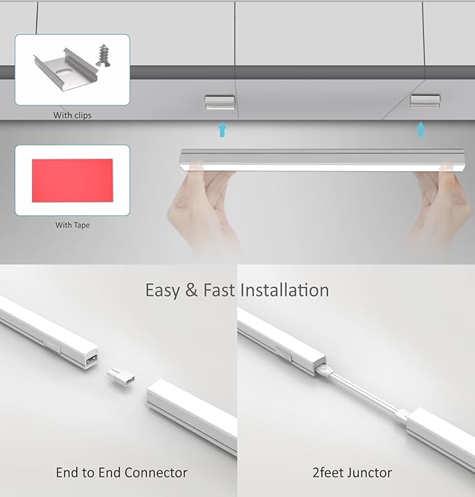 Under Cabinet Lighting Plug in, 32 Inch 2 Pcs, Linkable AC120V 3CCT 3000K/4000K/5000K Ultra Slim, LED Under Cabinet Lights for Counter Light, Kitchen, Shelf, Sink, Workshop, Desk, White
