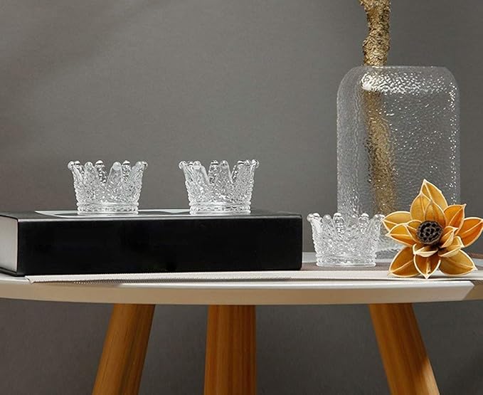 Vixdonos Crown Glass Tealight Candle Holder Set of 12 Clear Votive Candle Holders for Wedding, Party and Home Decor