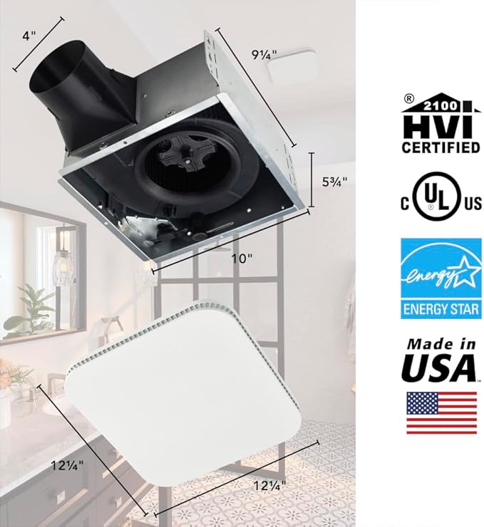 Broan-NuTone Bathroom Exhaust Fan – Easy Retrofit Without Attic Access, Ultra-Quiet 1 Sones, 110 CFM, ENERGY STAR Certified, Made in USA, Moisture & Odor Control with Easy-Clean Grille