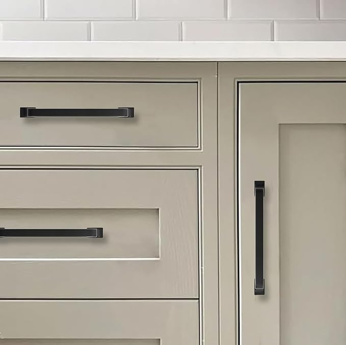Khtumeware 2 Pack 8 Inch Matte Black Cabinet Handles - Drawer Pulls for Kitchen Cabinets, Cupboards, and Drawers - Hardware Handles