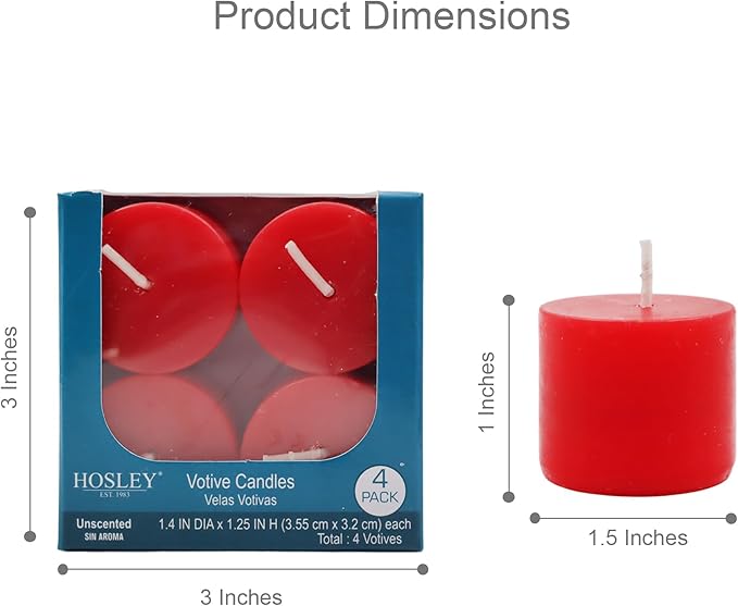 Hosley® Set of 48 Unscented Red Hand Poured Votive Candles Ideal for Weddings Birthdays Holidays Special Events Emergency Lighting Spa Aromatherapy Everyday Use