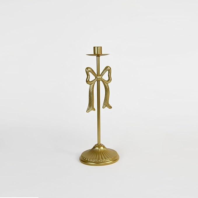 Bow Taper Candle Holders, Set of 2 Candle Stick Holders Set, Modern Decorative Centerpiece for Table Mantel Wedding Housewarming Gift (Vintage Gold)