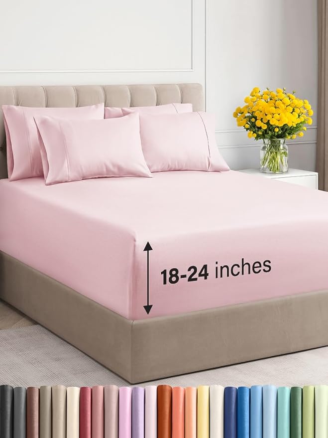 Extra Deep Queen Sheet Set - 6 Piece Breathable and Cooling Sheets - Hotel Luxury Bed Sheets Set - Easy Fit - Soft, Wrinkle Free and Comfy Sheets Set - Lavender Pink Sheet Set with Extra Deep Pockets