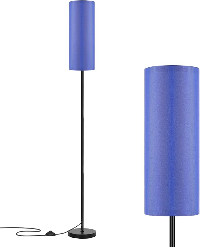 FRIDEKO HOME Floor Lamp with Blue Shade, Simple Design with Foot Pedal Switch, Small Tall Lamps for Living Room Bedroom Office, Corner Floor Stand Light with Black Pole Lamp (No Bulb/No Remote)