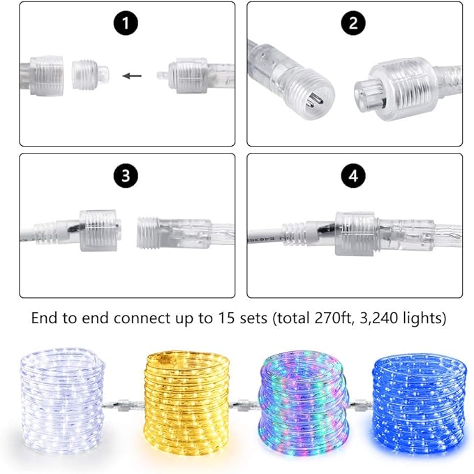 Brizled Warm White Rope Lights, 18ft 216 LED Rope Lights Waterproof, 120V Plugin White Christmas Light Connectable with Clear PVC Tube, Indoor/Outdoor Decorative Tube Light for Backyards, Garden Patio