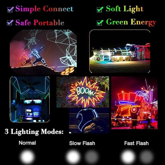 MaxLax EL Wire Red, 32.8ft/10m Portable Battery Pack Neon Light Strip 360° Cuttable Glowing Rope Lights for Parties, Halloween, DIY Decoration