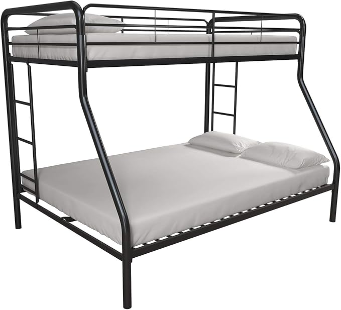 DHP Dusty Metal Bunk Bed with Secured Ladders, Twin/Full, Black