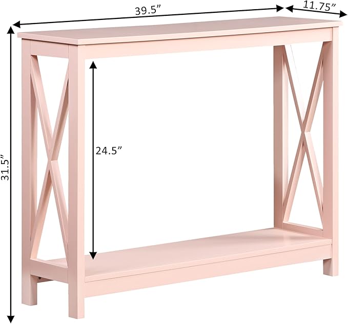 Convenience Concepts Oxford Console Table 39.5" - Sofa Table with Storage Shelf, Transitional Entryway Hall Table for Living Room and Bedroom, Display Foyer Table, Blush Pink