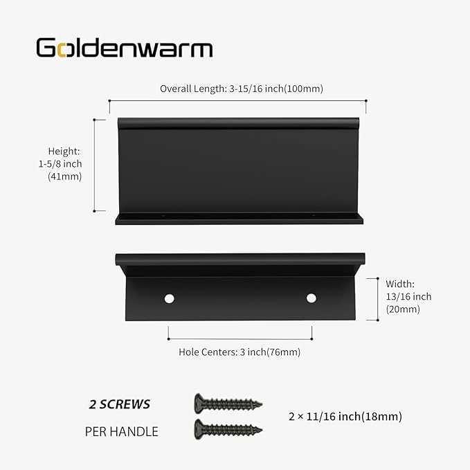goldenwarm 5 Pack Black Finger Edge Pulls Drawer Finger Pulls Matte Black Kitchen Hardware Handles Bedroom Dresser Drawers,3in Hole Center