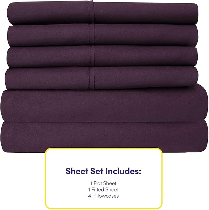 Full Size Bed Sheets - 6 Piece 1500 Supreme Collection Fine Brushed Microfiber Deep Pocket Full Sheet Set Bedding - 2 Extra Pillow Cases, Great Value, Full, Purple