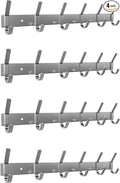 Coat Rack Wall Mount – Brushed Nickel 17 Inch Stainless Steel Hook Rail with 6 Heavy Duty Double Coat Hooks – Wall Mounted Coat Hanger for Entryway, Bathroom, Bedroom, Towel, Hat Organizer - 4 Pack