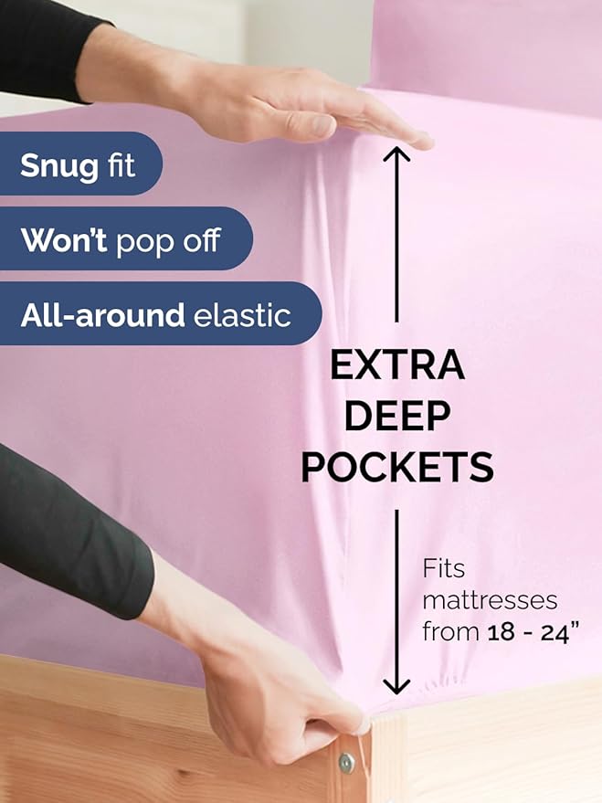 Extra Deep Split King Sheet Set - 7 Piece Breathable & Cooling Sheets - Hotel Luxury Bed Sheets Set - Easy Fit - Soft, Wrinkle Free & Comfy Sheets Set - Light Pink Sheet Set with Extra Deep Pockets