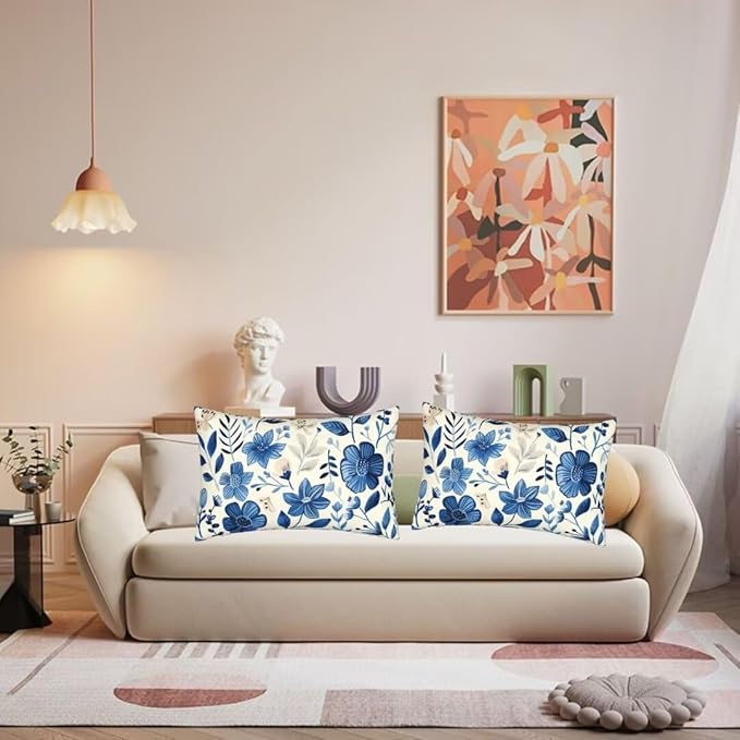 Throw Pillow Covers 24x35 Inch Pillow Covers Set of 2 Couch Pillows for Living Room, Blue Throw Pillows with Invisible Zipper, Soft Accent Pillows Decorative Pillows Farmhouse Decor, Scandinavian J334