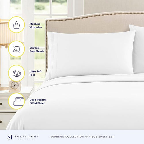 1800 Supreme Collection - Breathable Luxury California King Sheet Set with Full Elastic & Secure Corner Straps Built In, Cal King Deep Pocket Bedding Set, White