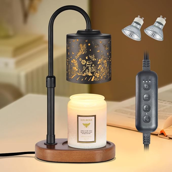 Dimmable Candle Warmer Lamp with Timer Adjustable Height for Scented Jar Candles Electric Candle Wax Melt Warmer for Home Decor Christmas Birthday Gifts for Women Mom(Butterfly+Dog)