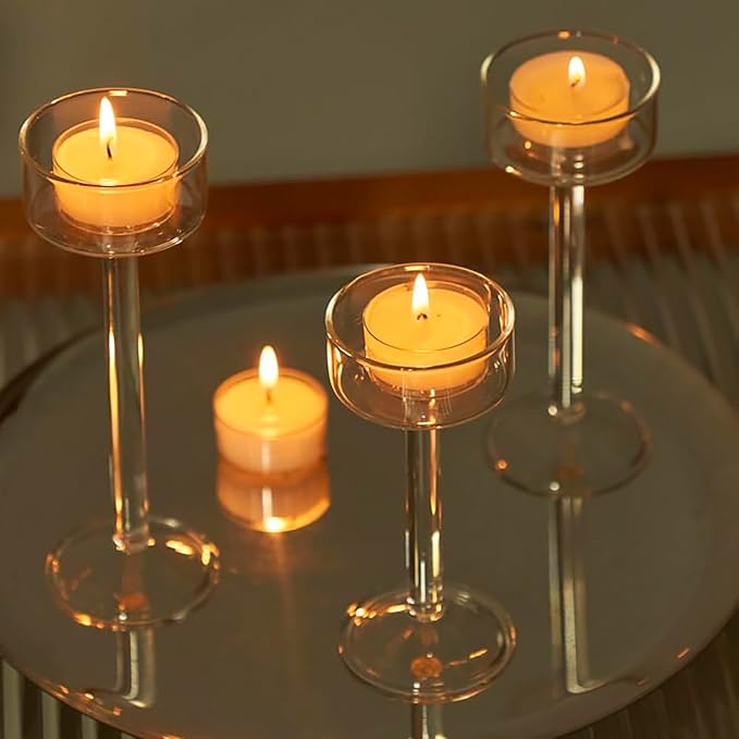Tealight Candle Holder, Glass Candle Holder, Clear Wedding Hurricane Tall Elegant Ideal for Dining Party Home Decor Party Table Settings Gifts, 6 Pcs