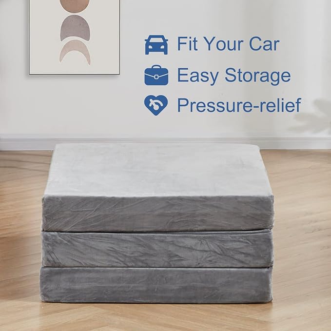 SINWEEK 4" Full Memory Foam Folding Mattress with Storage Bag - Foldable Trifold Floor Bed Topper, CertiPUR-US Certified Guest Sleeping Pad, Machine Washable Cover