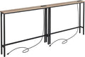 ELYKEN 2 Pack 5.9" Narrow Console Sofa Table with Power Outlets, 5.9" Dx39.4 Wx31.1 H Long Couch Table with Metal Frame and Charge Station with 6.5’ Extension Cord, White Oak