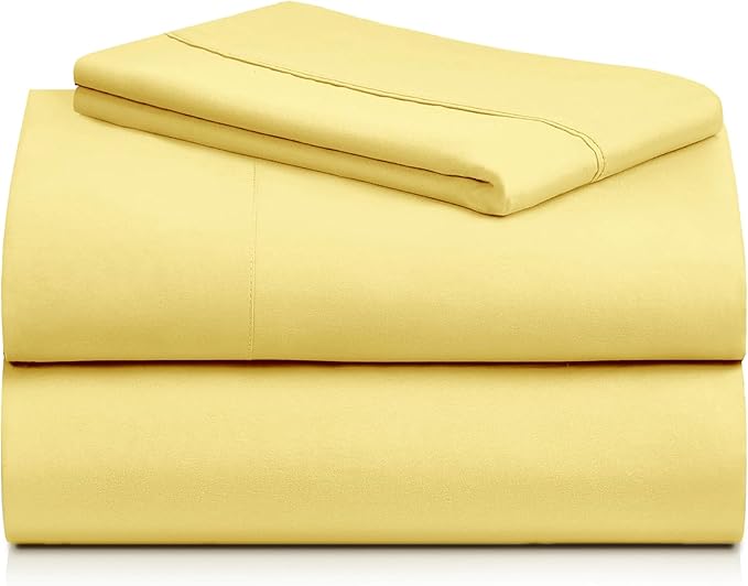 LuxClub 3 PC Sheet Set Bed Sheets Deep Pockets 16" Eco Friendly Wrinkle Free Cooling Machine Washable Hotel Bedding Silky Soft - Lemon Twin