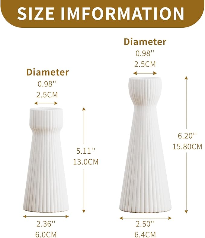 Taper Candle Holders for Candlesticks Ceramic Candle Stick Candle Holder- Set of 2 Decorative Candle Stand for Wedding Decor,Dinner Party and Table Centerpieces,Housewarming Gift White