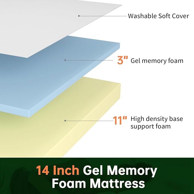 BestMassage | 14 Inch Twin Mattress | Gel Memory Foam | Medium Firm Feel | White | Bed in a Box, CertiPUR-US Certified | Pressure Relief, Cooling Ventilated Foam | Breathable Knit Cover