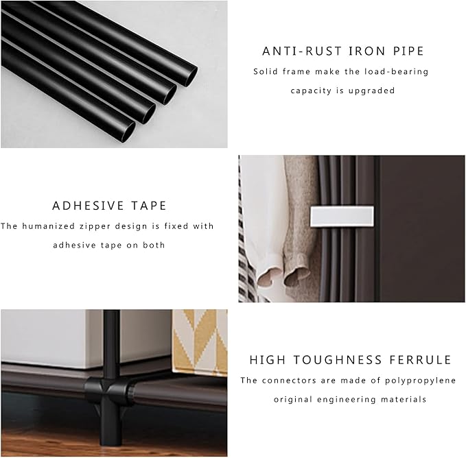 36 Inch Portable Wardrobe Closet Clothes Organizer with Metal Shelves and Dustproof Non-Woven Fabric (Coffee)