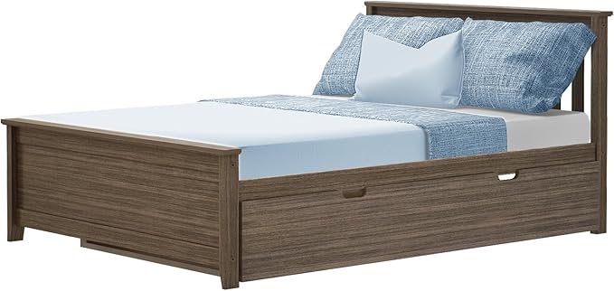Max & Lily Full Bed, Wood Bed Frame with Headboard For Kids with Trundle, Slatted, Clay