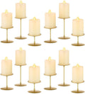 Pillar Candle Holders Candelabra Gold - Set of 12 Bulk Candle Stand Iron Plate Minimalism Modern Home Mantel Dinning Table Decorations Centerpiece for Wedding, Party, Housewarming, Events