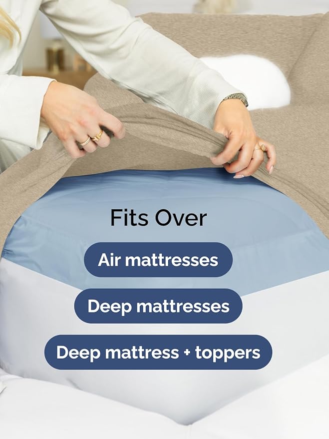 Extra Deep Cal King Sheet Set - 6 Piece Breathable & Cooling Sheets - Hotel Luxury Bed Sheets Set - Easy Fit - Soft, Wrinkle Free & Comfy Sheets Set - Heathered Beige Sheet Set w/Extra Deep Pockets