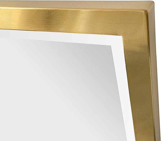 Brushed Gold Metal Framed Pivot Rectangle Bathroom Mirror Tilting Beveled Vanity Mirrors for Wall, Overall 23.9 x 24 inches (Mirrror 20 x 24 inches)