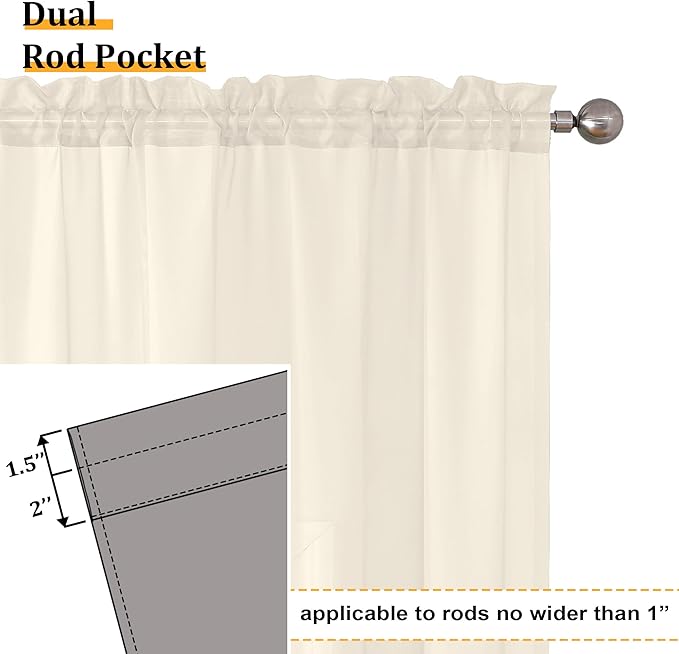 Aiyufeng Cream Sheer Curtains 45 Inch Length 2 Panels Set for Living Room, Light Filtering Green Window Sheers Drapes for Bedroom, Each 42" W x 45" L