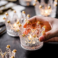 Vixdonos Crown Glass Tealight Candle Holder Set of 12 Votive Candle Holders for Wedding, Party and Home Decor (Gold Tips)