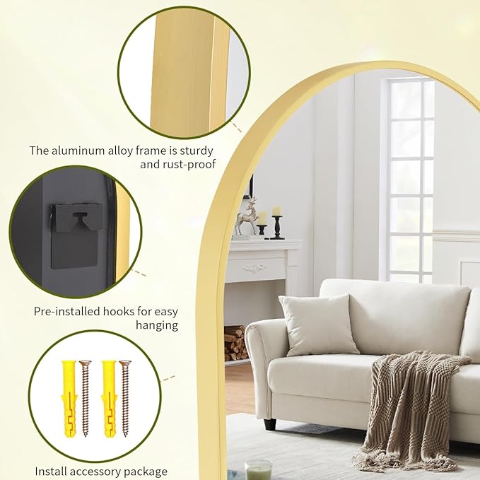 BEAUTYPEAK 20"x30" Arch Bathroom Mirror, Wall Mounted Vanity Metal Frame Mirror for Bedroom, Entryway, Living Room, Gold