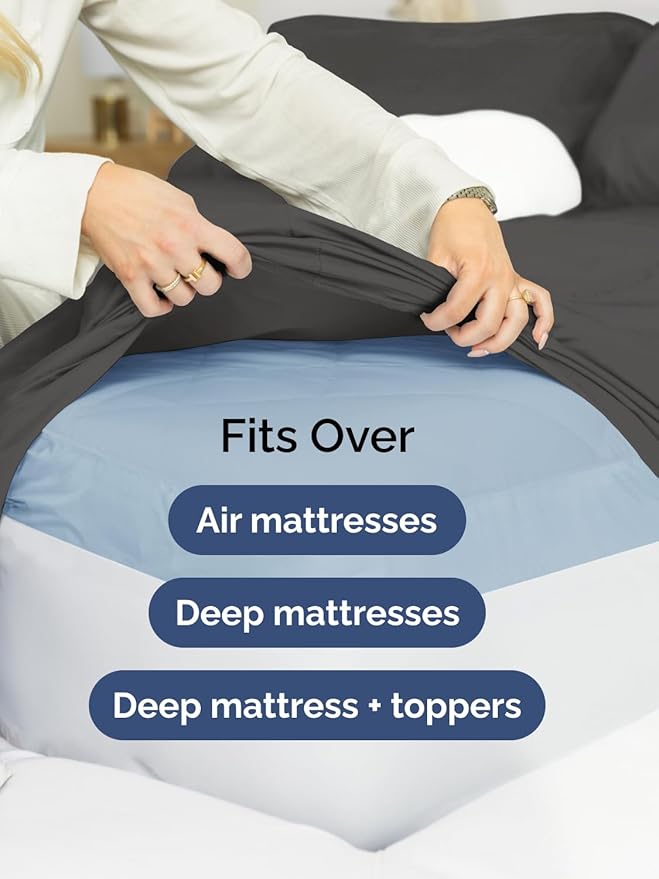Extra Deep Full Sheet Set - 6 Piece Breathable & Cooling Sheets - Hotel Luxury Bed Sheets Set - Easy & Secure Fit - Soft, Wrinkle Free & Comfy Sheets Set - Charcoal Sheet Set with Extra Deep Pockets