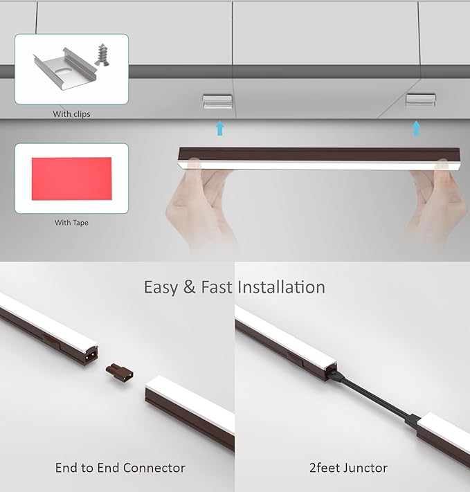 Under Cabinet Lighting Plug in, 16 Inch 2 Pcs, Linkable AC120V 3CCT 3000K/4000K/5000K Ultra Slim, LED Under Cabinet Lights for Counter Light, Kitchen, Shelf, Sink, Workshop, Desk, Bronze