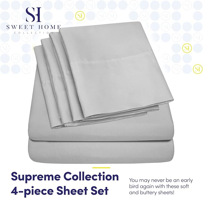 Twin XL Size Bed Sheets - 4 Piece 1500 Supreme Collection Fine Brushed Microfiber Deep Pocket Twin X-Large Sheet Set Bedding - 1 EXTRA PILLOW CASES, GREAT VALUE, Twin XL, Silver