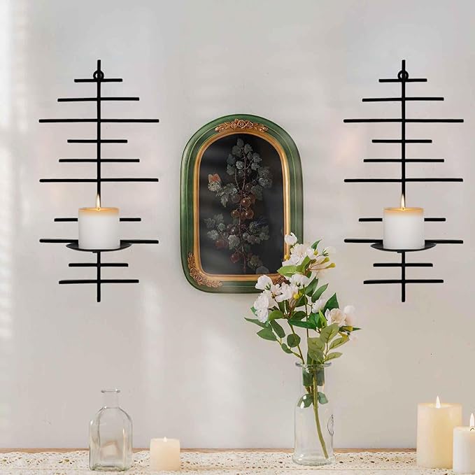 AIM & GGKK Wall Candle Sconce Set of 2,Black Wall Mounted Candle Holder for Home,Living Room, Dining Room,Rustic Farmhouse Boho Decoration