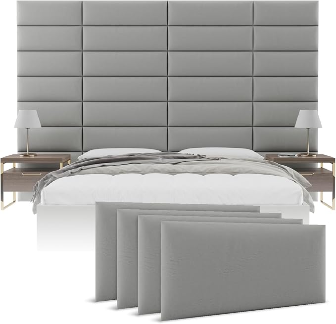 Vänt Upholstered Wall Panels - Queen/Full Size Wall Mounted Headboards - Vintage Leather Light Grey - Set of 4 Panels (Each Individual Panel 30"x11.5")