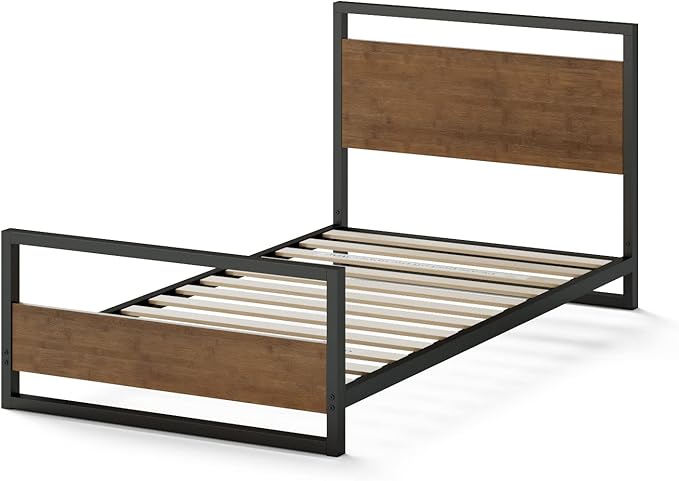 ZINUS Suzanne Bamboo and Metal Platform Bed Frame with Footboard, Wood Slat Support, No Box Spring Needed, Easy Assembly, Twin