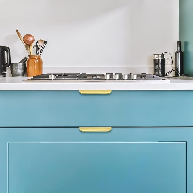 Ravinte Hardware 8 Pack Gold Cabinet Handles, 5 Inch (128mm) Finger Edge Pulls, 4 Inch Hole Center, Finger Pulls for Cabinets