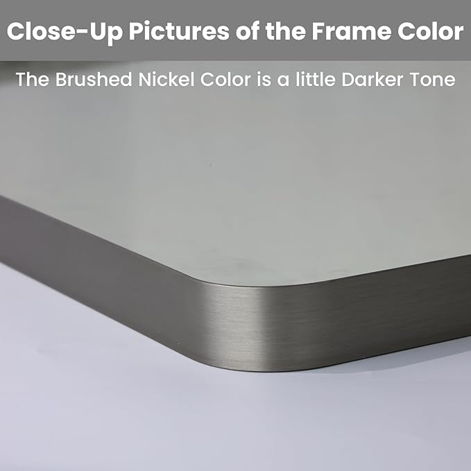 LOAAO 30X30 Inch Brushed Nickel Bathroom Mirror, Rounded Rectangle Silver Metal Frame Mirror, Brushed Nickel, Anti-Rust, Shatter Proof, Hangs Horizontally or Vertically