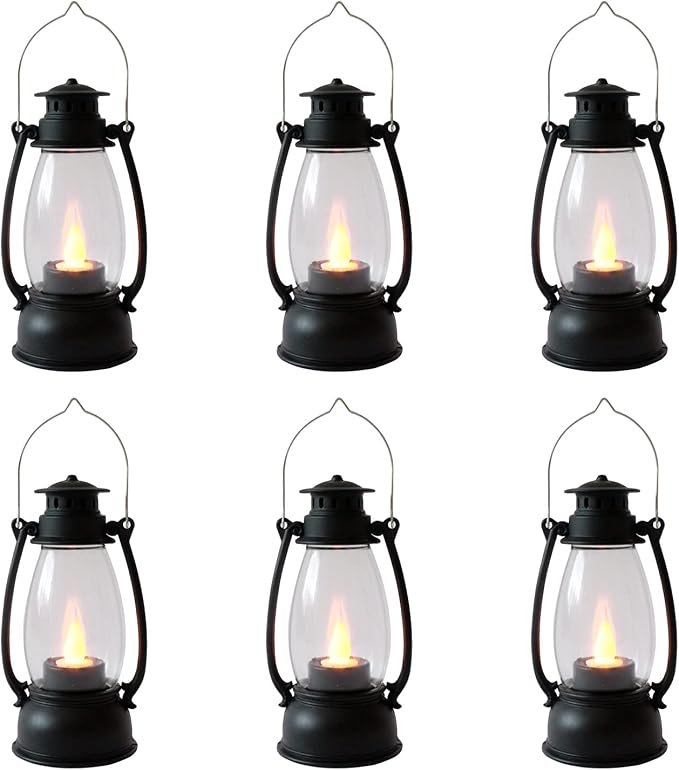 (12 Pcs-5.1in) Mini Lanterns for Vintage Western Christmas Decor, Lightweight Portable Small LED Lanterns Decorative Indoor & Outdoor Hanging Ornaments for Weddings Party Halloween Decorations