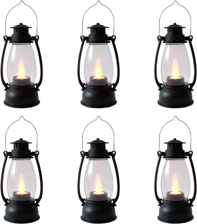 5.1 inch Mini Lanterns 6-Pcs LED Candle Small Lanterns Decorative Indoor Outdoor Hanging Light Ornaments Home Decor for Weddings Western Camping Party Halloween Christmas Decorations